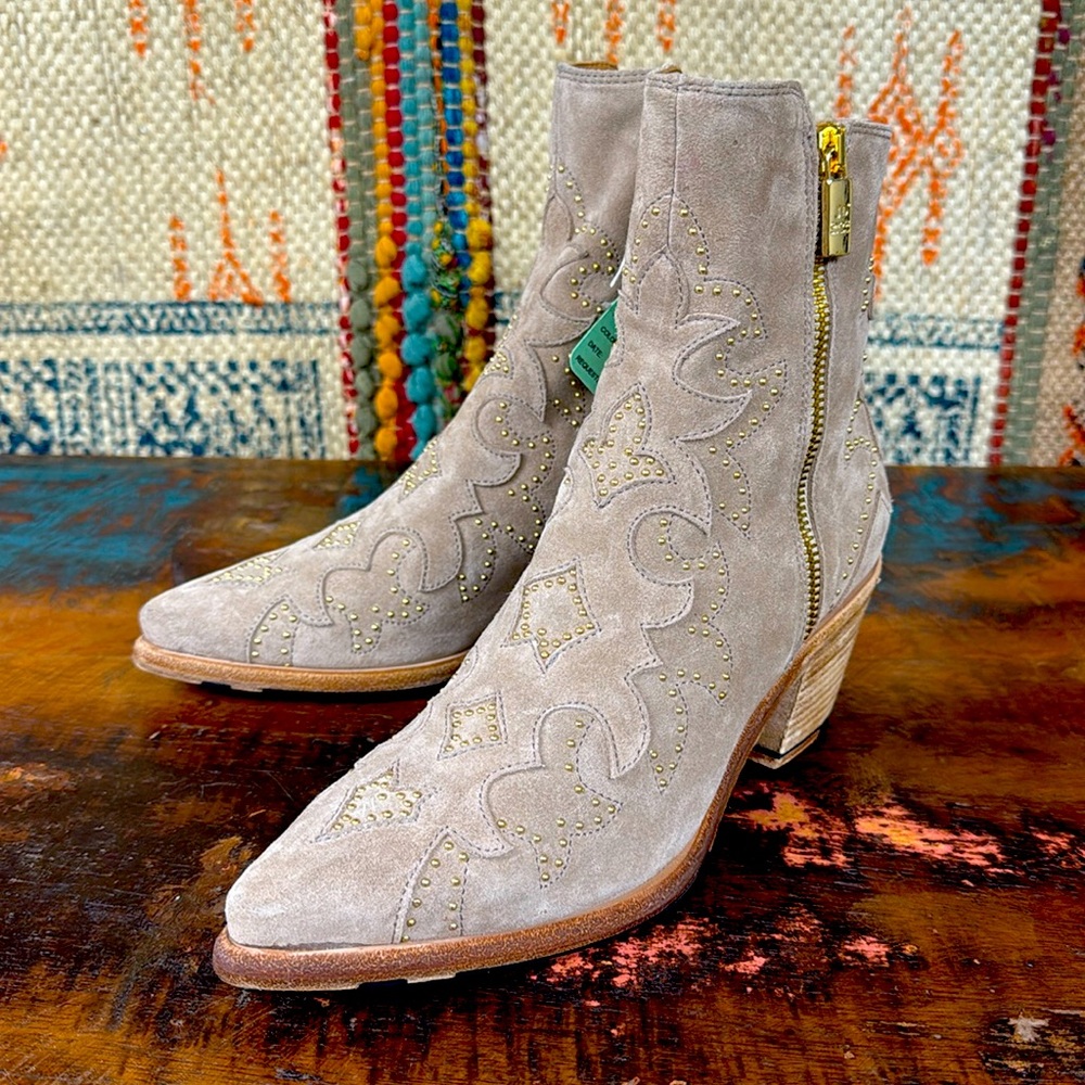 Jo Ghost gray suede leather studded boots. New with tags.